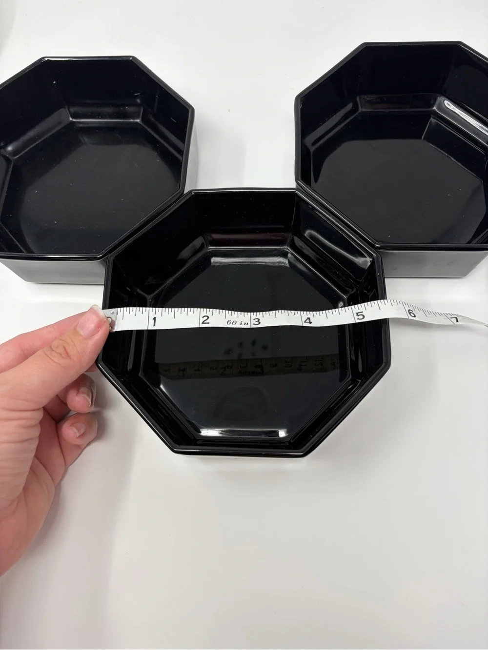 Set of 3 Vintage Arcoroc Octime black octagonal bowls - 5.5